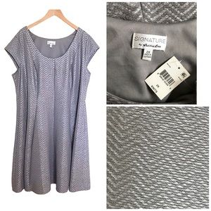 Silver & Gray Cap Sleeve Scoop Neck Dress 2X  NEW